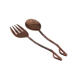 Food Serving Set Wrought Handle Rose Gold Plated Salad Serving Set Metal Decorative Salad <b>Servers</b> <b>Buffet</b> Serving Set - Product Image 1