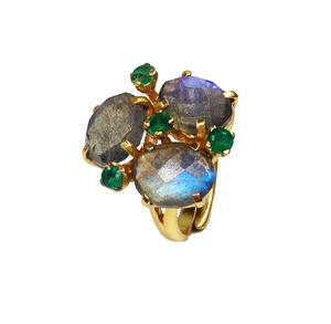 Argent Sterling 925 Plaqué or Fournisseur Grossiste Personnalisé Fait À La Main Pas Cher Faible QUANTITÉ MINIMALE DE COMMANDE Réglable Unique De Grand Anneau De Pierres Précieuses - Product Image 2