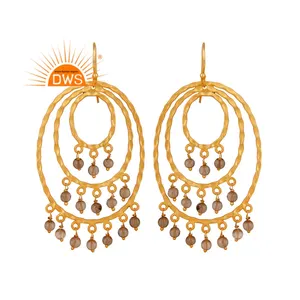 Latest Fashionable 2022 Natural Smoky Beads Stone Gemstone Chandelier Earring For Custom Design Fashion Jewelry Manufacturer