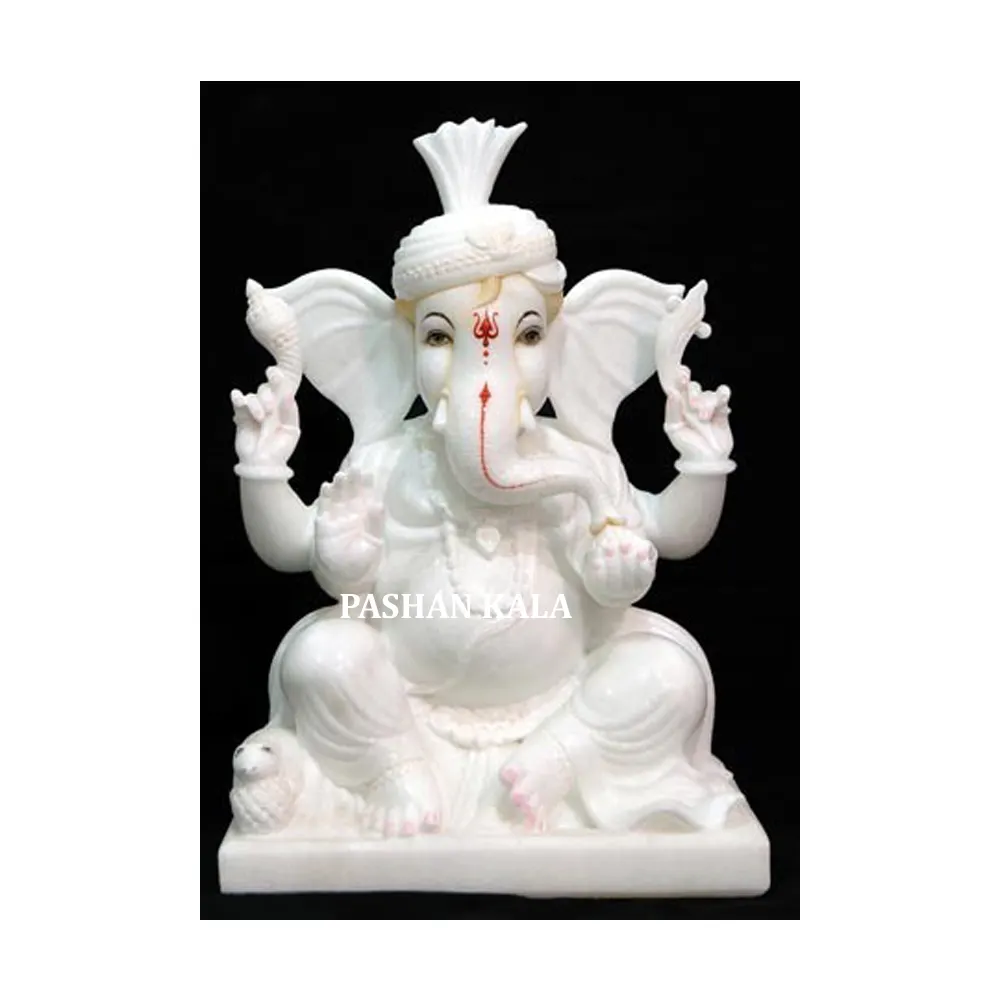 Zuiver Wit Marmer Mooie Hindoe God Ganesh Ji Standbeeld Voor Aanbidding Kantoor En Ziekenhuizen Decoratief Item