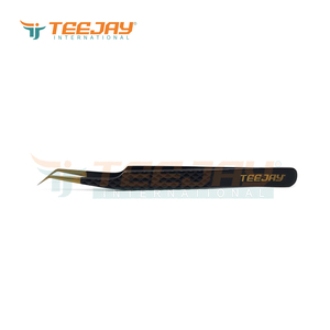 Pince pour extensions de cils, outil de maquillage avec embout doré et rainuré, 7mm, 45 degrés, couleur et logo doré personnalisé - Product Image 5