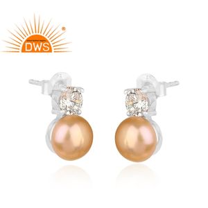 ต่างหูเงินแท้ประดับมุกสีชมพูเม็ดเล็ก งานแฮนด์เมด เครื่องประดับเงินแท้ ขายส่ง - Product Image 2