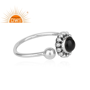 Dark Black Onyx Gemstone Ring Flower Design Oxidized Sterling Silver Ring Antique Silver Jewelry Manufacturer - Product Image 2
