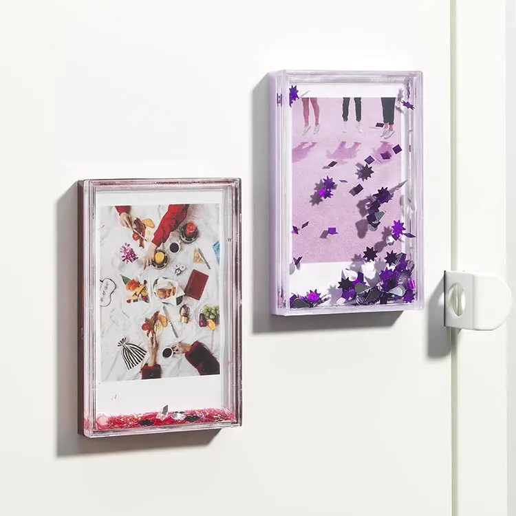 Cadre Photo cristal sur mesure, personnalisé, paillettes scintillantes en forme de Rectangle, avec aimant liquide, Instax