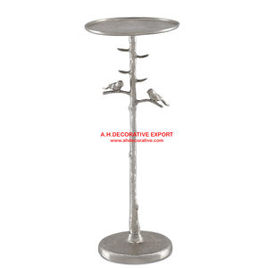 Table en aluminium avec oiseau chantant, support solide en métal en forme de branche d'arbre, Table d'appoint pour la décoration du salon - Product Image 1