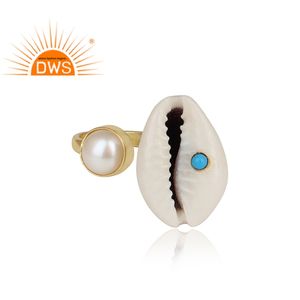 Bague en laiton plaqué or et jaune Turquoise, ventre en or, magnifique style indien, création de bijoux, vente en gros - Product Image 2