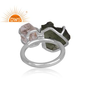 แหวนโมลด์และเฮอร์คิเมอร์พลอยอัญมณีจากธรรมชาติสีเงินสเตอร์ลิง - Product Image 4