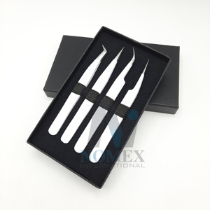 Ensemble de pinces à épiler professionnelles en acier inoxydable pour extensions de cils, revêtement blanc antistatique, précision, marque privée - Product Image 5