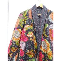 Çok çiçek el yapımı pamuk kışlık ceketler moda kantha gudri mont toptan hint kadın artı boyutu hippi blazers