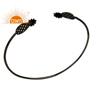 Pulsera de plata de primera ley con diseño de piña para mujer, brazalete, plata esterlina 925, color negro, oxidado - Product Image 1