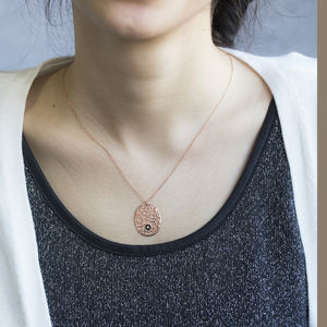 Martelé Noir Zircon Pierre Charme Collier Pendentif Turc En Gros À La Main 925 Bijoux En Argent Sterling - Product Image 2