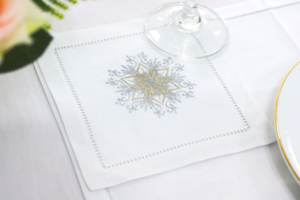 Serviette de Cocktail flocons de neige, 4 pièces, brodée, serviette de luxe, 100% coton, pour Restaurants à domicile, hôtel, noël - Product Image 6