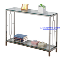 Table de Console d'angle de luxe en verre, Base décorative en acier inoxydable, Table de Console de salon