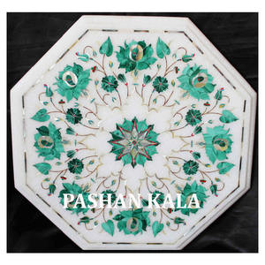 Plateaux de table à thé en marbre avec incrustations vertes anciennes - Product Image 1