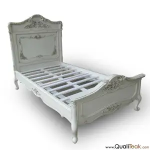 Antika beyaz boyalı maun oyma yatak