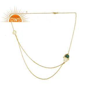 绿色玛瑙宝石项链供应商Designer 925足银长链项链饰品