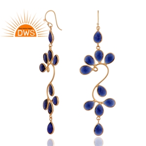 Superb-pendientes de Gema azul de Calcedonia, joyería de diseñador, oro de 18k, plateado, gancho de plata, fabricante de joyería - Product Image 2