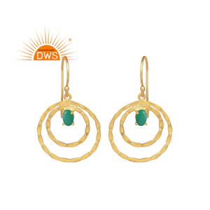 Boucles d'oreilles martelées en argent Sterling 925, bijoux indiens en plaqué or, pierres précieuses vertes, Onyx, vente en gros, boucles d'oreilles - Product Image 1