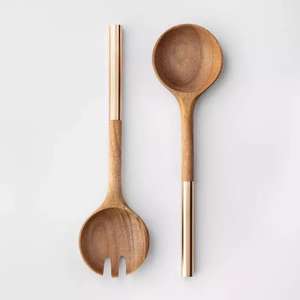 Good Quality Handmade Acacia <b>Wood</b> <b>Salad</b> <b>Server</b> Set with Terrazzo Handle Vintage Style Kitchen Utensils Decorative Serving Tool - Product Image 6