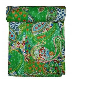 Manta de edredón Kantha ligera Reversible hecha a mano, técnica de retazos con relleno de lana, costura a mano - Product Image 6