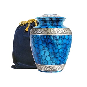 Cremation Urns Blue Fine Quality Aluminum Funeral <b>Memorial</b> Urn for Human Ashes Cheap Metal Classical Urn - Product Image 3