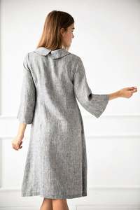 Robe en lin pour femme 2021, design croisé, manches 3/4, col bénitier, asymétrique, unie, teinte unie, formelle, sexy, mi-longue, silhouette ample - Product Image 5