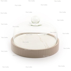 Plateau de service en bois et cuir avec couvercle en verre plateau à Dessert gâteau de qualité supérieure pour accessoires de table - Product Image 2