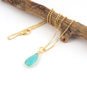 Colgante de cadena de Calcedonia de latón chapado en oro y plata, cadena ajustable de Diseño popular, briolette cut aqua, gran oferta - Product Image 6