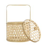 Panier de rangement, corbeille de couleur naturelle, avec couvercle et poignée, boîte en bambou tissée, vente en gros