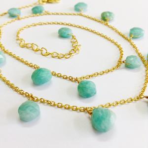 Amazonita chapada en oro puro, Plata de Ley 925, gemas a la moda, 45 cm Collar de cadena de eslabones único y ajustable - Product Image 3