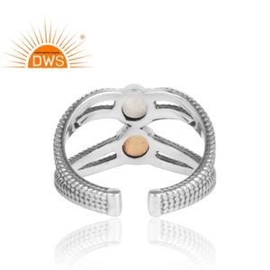 Anillo de piedra lunar de arcoíris Natural y ópalo etíope, joyería al por mayor, vástago dividido de plata de ley, joyería - Product Image 4