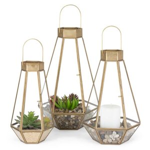 Lanterne décorative en métal et en verre, dorée, pour mariage et maison - Product Image 2