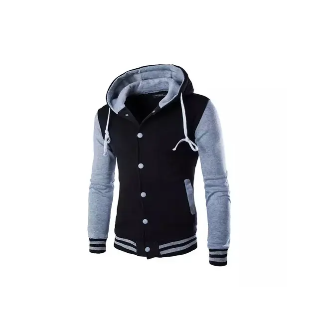 En gros Hommes de 100% coton Slim Fit de Collage Blanc Veste Casual Bouton Vers Le Haut À Capuchon Style Baseball Sport Outwear Vestes