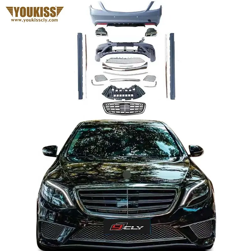 Kit de carrocería para Benz S Class W222, kit de piezas originales modificado S63 S65 AMG, parachoques de coche, rejilla lateral, falda, difusor trasero con puntas, 2014-2017