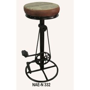 Tabouret de bar commercial en métal noir, design industriel et vintage, peint à la main, avec assise en cuir, pour bar à domicile et hôtel - Product Image 1