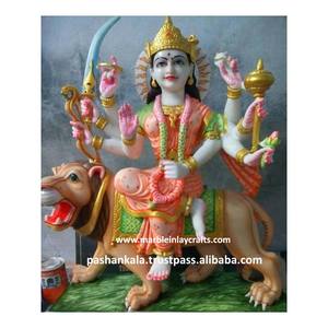 Nouveau marbre blanc pur Makrana Maa Durga avec Lion et assis sur le Lion Sculpture polie à la main - Product Image 1