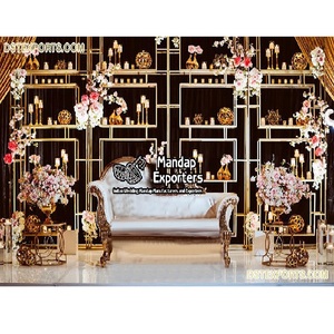 ฉากหลังโลหะทันสมัยหรูหราพร้อมดีไซน์เทียนสำหรับตกแต่งเวทีงานแต่งงาน ผิวมันวาว ปรับแต่งสีและขนาดได้ - Product Image 1