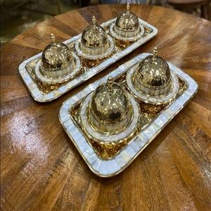 Juego de 2 tazones para servir con bandeja, cuenco decorativo de latón de diseño moderno, Color plateado, para restaurante, Hotel - Product Image 3