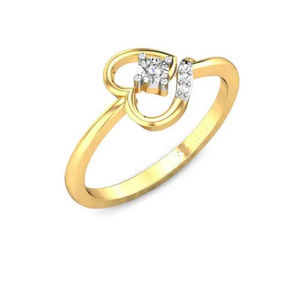 Bague en or 14 carats avec diamant rond véritable de 0,10 TCW, serti en forme de cœur |   Cadeau romantique, bijoux fins pour femmes, cadeau d'anniversaire - Product Image 1