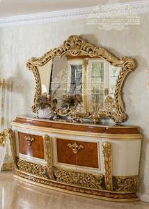 Royal Dining Room <b>Furniture</b> in <b>High</b> <b>Gloss</b> Polish Luxury Italian Highly Crafted Dining Table Set Gold Leaf Carving Dining Set - Product Image 2