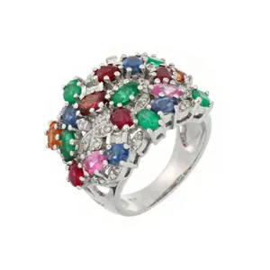 Hoge Kwaliteit Russische Artistieke Band Ring Met Gemengde Kleur Edelstenen Diamanten Shappires Stijl Fijne Sieraden