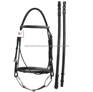 Brida de caballo de punto de lujo de cuero de alta calidad con diseño elegante incluye Cavesson y banda para la frente Noseband - Product Image 1
