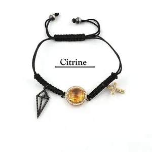Pave diamond cross charms bracelet black thread adjustable bracelet jewelry stylish party ware girls & women jewelry supplier