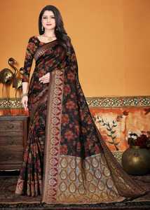 Miroir Travail Saree Fleur Conception Doux Soie Tissu Impression Numérique Marron Couleur Sari avec Blouse Inde Ethnique Vêtement Ethnique - Product Image 5