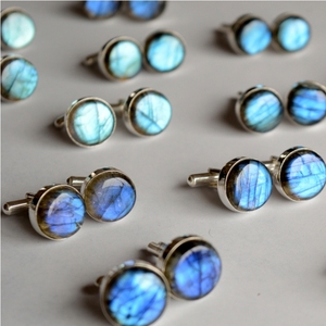 Boutons de manchette en labradorite bleue, pierres précieuses naturelles, accessoires pour hommes, boutons de manchette en pierre, métal durable, fournisseur en gros - Product Image 1