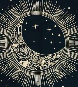 ผ้าคลุมโต๊ะไพ่ทาโรต์ขนาดเล็กทำด้วยมือรูปพระจันทร์ดาวห้าแฉก18นิ้วผ้าแท่นบูชาของอินเดียประดับด้วยคาถาผู้ลงนาม - Product Image 1