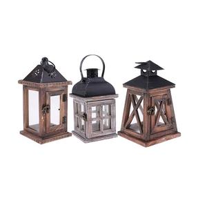 Juego de 3 faroles de diferentes tamaños, farol colgante de madera y hierro de la más alta calidad para decoración del hogar para uso en interiores y exteriores - Product Image 1