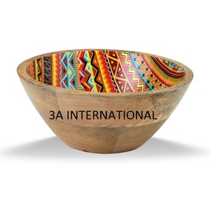 Customized <b>Large</b> <b>Serving</b> Wooden <b>Bowls</b> for Fruits Salad Attractive Designer Sticker Printed Multi-Functional and Eco-Friendly - Product Image 2