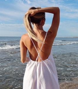 Muy hermosa de lino blanco damas Maxi vestido Sexy de espalda baja lateral escote cuadrado y ajustable de la correa de espagueti - Product Image 1