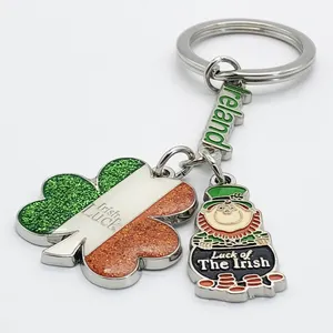 Keychain Manufacturer Ireland Souvenirs Irish Man Clover Key Chain Saint Patrick's Day Custom Shape Lucky Clover Keychain
